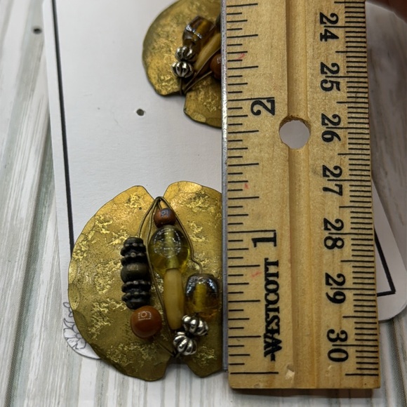 Vintage handmade Gold and Brown Earrings - Picture 5 of 5